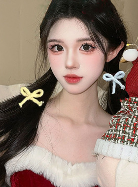 韩系糖果色蝴蝶结毛线发夹女