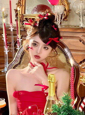 甜美红色蝴蝶结小发夹