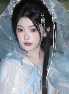 古风清冷感做旧蓝色长款流苏步摇
