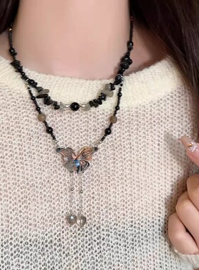 新中式复古碎石蝴蝶项链女