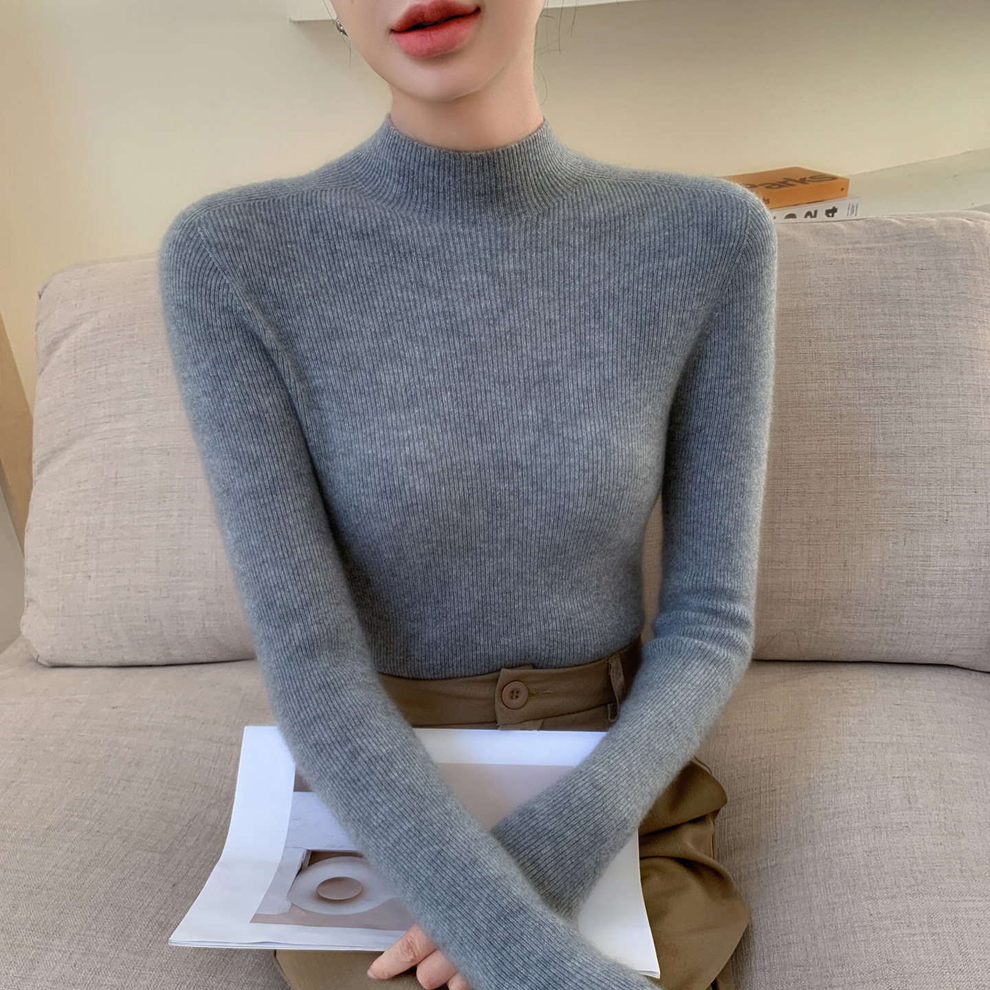 无缝100%纯山羊绒衫女修身半高领保暖显瘦针织打底衫秋冬内搭毛衣,淘宝优惠券,粉丝福利购,淘宝优惠卷