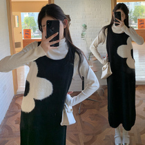 Pregnancy Woman Dress Autumn Winter Suit Trendy Ocean Qi Dress Loose Thickened Sweater Vest Skirt High Collar Sweater Two-piece Set