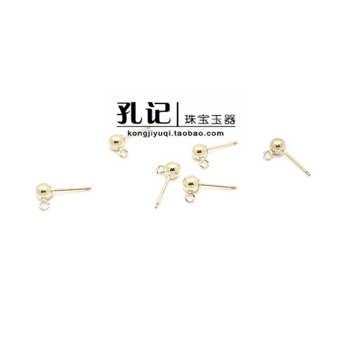 孔记 美国进口14K包金注金 圆球圆珠带圈耳钉耳环DIY配件材料饰品 - 图1