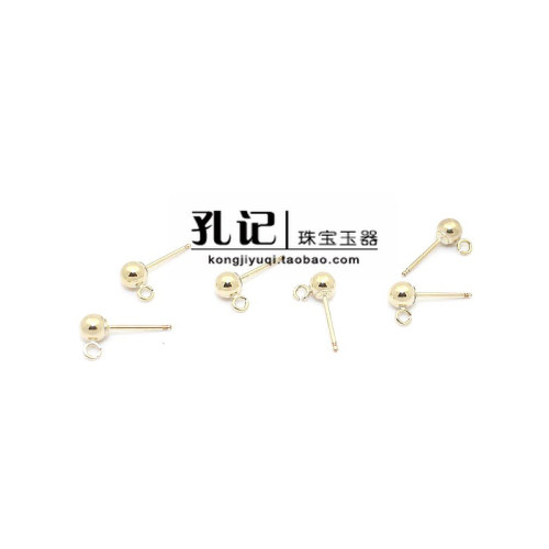 孔记 美国进口14K包金注金 圆球圆珠带圈耳钉耳环DIY配件材料饰品 - 图2