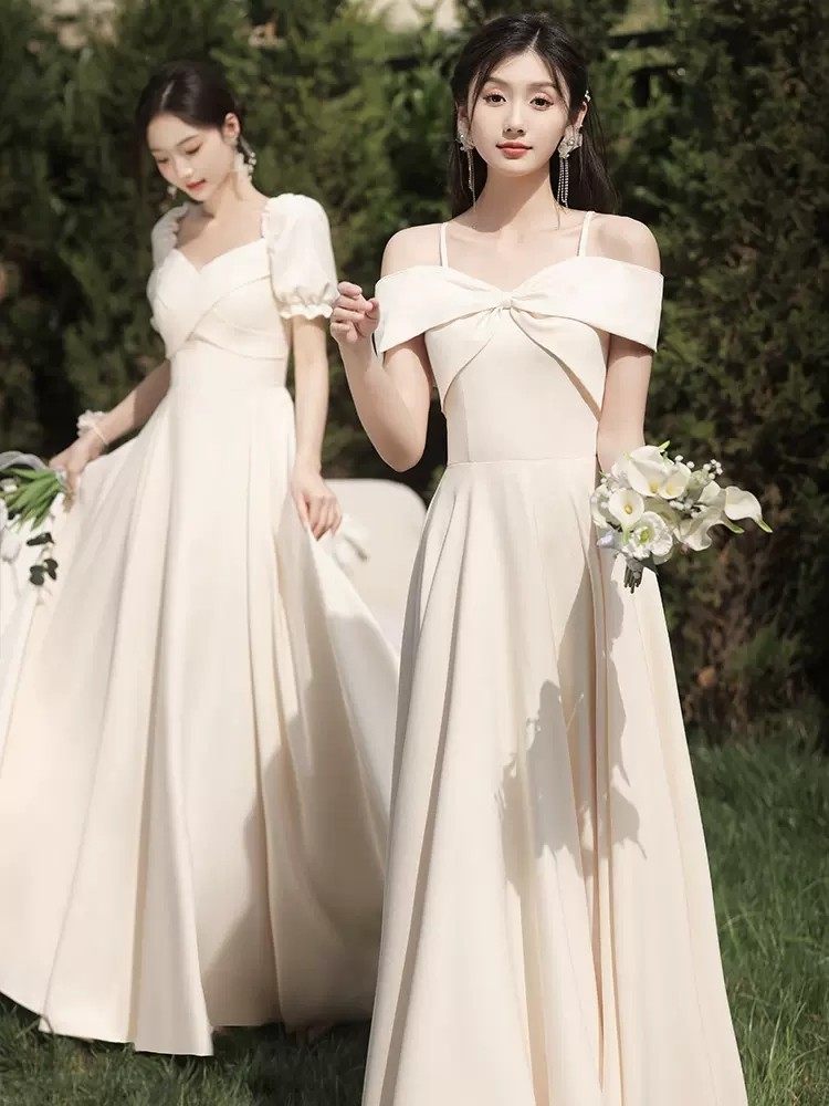 香槟色伴娘服2024新款高级仙气修身小众姐妹团服毕业礼服裙女春夏