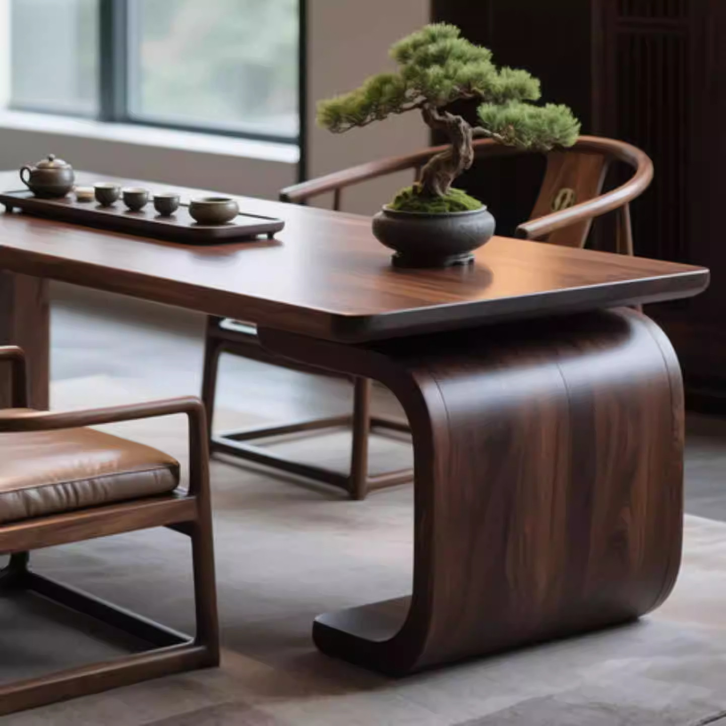 新中式北美黑胡桃木茶桌2026新款简约家用酒店办公禅意泡实木茶桌,淘宝优惠券,粉丝福利购,淘宝优惠卷