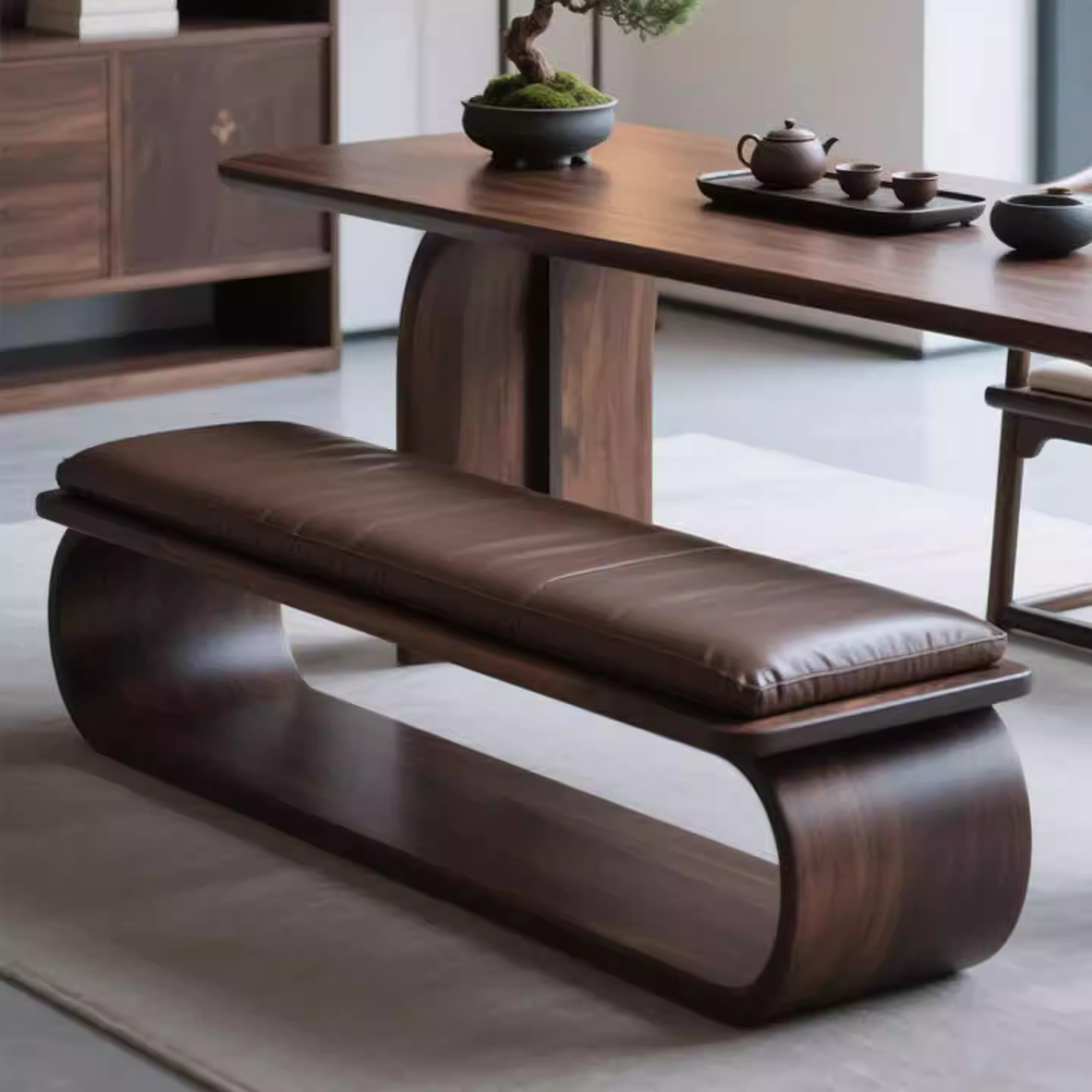 新中式北美黑胡桃木茶桌椅组合简约办公室民宿家用实木茶台茶几 - 图2