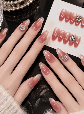 桃粉猫眼穿戴甲女高级感