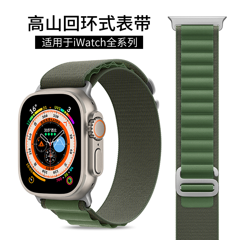 适用iwatch表带高山野径回环式苹果手表se表带applewatch ultra9表带尼龙运动8/7/6/5/4代男女41新款45mm/49 - 图2