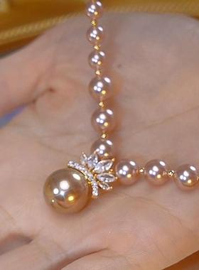 小众设计感镶钻紫色珠珠锁骨链