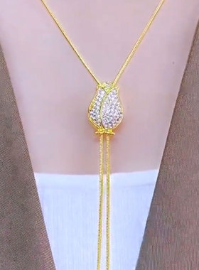 港式复古风郁金香微镶抽拉项链女