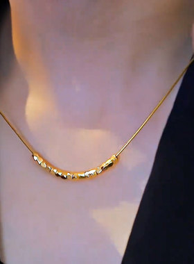 港式复古风金色碎银子几何项链女