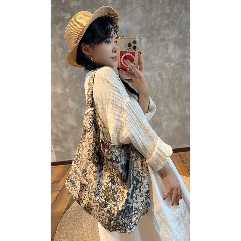 YIMIAN 质感百搭亚麻印花松弛感高级精致单肩腋下通勤女包2055 - 图0