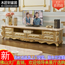 Eurostyle natural marble tea table TV cabinet Composition solid wood Carved Ground Cabinet Living-room Accommodating cabinet Villa Furniture