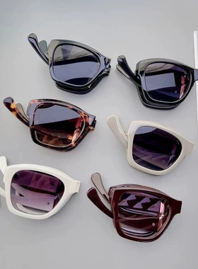 复古便携折叠墨镜女款防紫外线显脸小白色高级感百搭遮阳太阳镜男