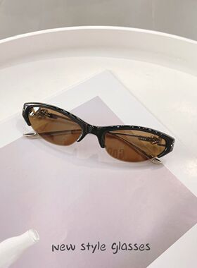 复古金属半框猫眼蓝色墨镜男女高级感时尚个性太阳眼镜防紫外线潮