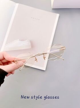 时尚无框椭圆紫灰色金属太阳镜男女高级感水银色Y2K辣妹墨镜防晒