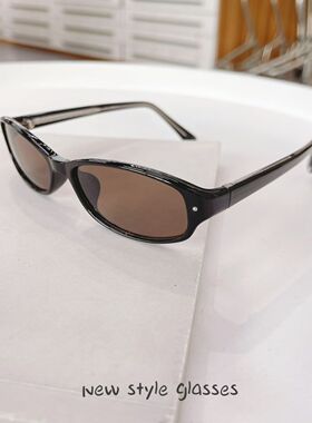 ins新款复古浅蓝色椭圆小框太阳眼镜男女高级感文艺墨镜防紫外线