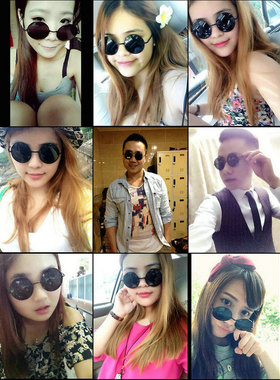 复古潮流太子镜圆框太阳镜男圆形民国眼镜女黑色墨镜生日装饰眼镜