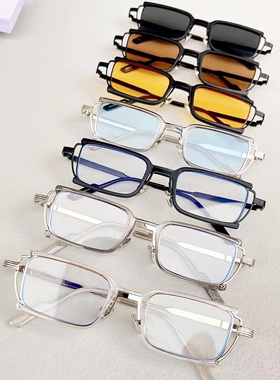 2024新款小方框黑框黄色墨镜男近视镜明星同款太阳镜女个性潮装饰