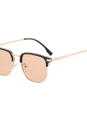 黑色半框墨镜男女士高级感防紫外线圆脸防晒太阳眼镜2025新款茶色