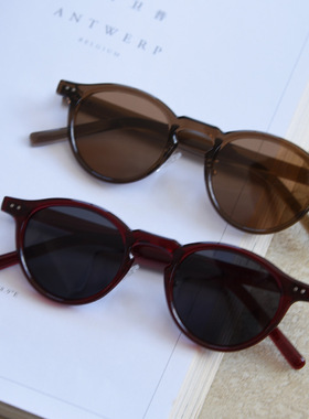 复古安可拉红色绿色圆框偏光太阳镜男女ins风显脸小墨镜防紫外线