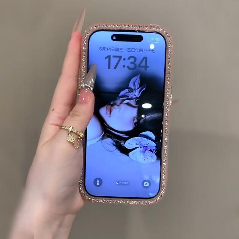 ins边框闪钻紫色适用苹果17手机壳iphone15promax新款2025网红爆款女16Pro超好看13高级感14pm防摔保护套外壳 - 图2