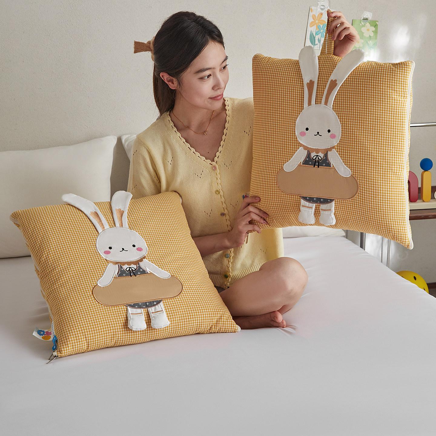 儿童纯棉色织抱枕被子两用可折叠午休空调被汽车载全棉靠垫午睡枕,淘宝优惠券,粉丝福利购,淘宝优惠卷