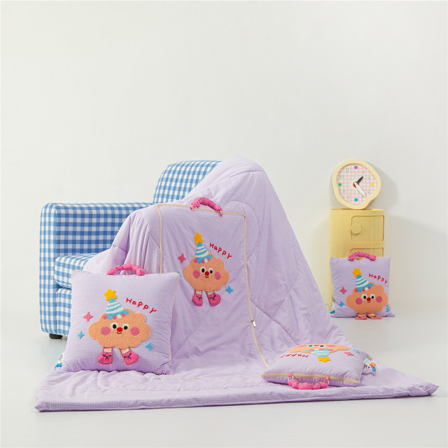 卡通可爱手拎抱枕被子两用二合一办公室午睡小被子折叠空调被四季