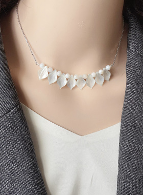 叶子贝壳可调节弧度长度925银微笑不掉的遮疤项链女时尚不敏