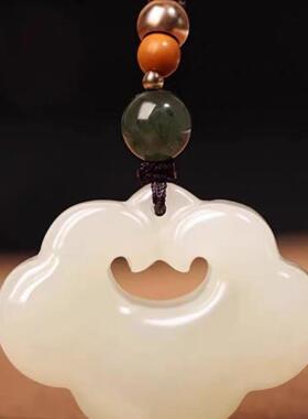 和田色平安如意锁吊坠男女长命锁儿童玉石玉坠项链玉佩情侣挂件