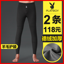 Flowers Playboy mens warm pants mens winter plus suede thickened Develed autumn pants wool anti-cold suede pants mens cotton pants