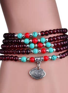 酒红色绕三圈多层手串9.9包邮