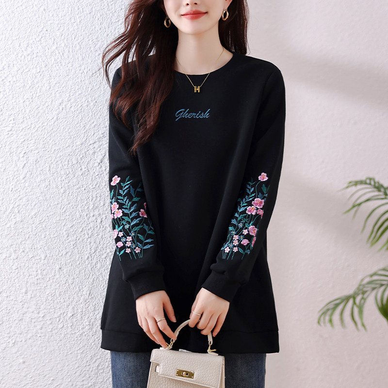 现货#2024春季新款胖mm中式绣花宽松遮肚显瘦大码上衣长袖卫衣,淘宝优惠券,粉丝福利购,淘宝优惠卷