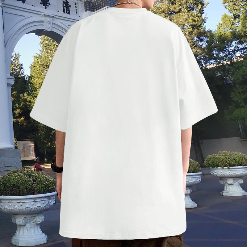 夏季纯棉短袖t恤男士新款潮牌宽松青少年学生潮流重磅半袖白上衣 - 图0