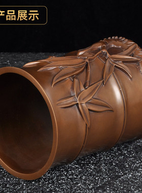 紫铜竹子节节高笔筒摆件创意笔筒送礼复古中国风办公桌面书房摆件