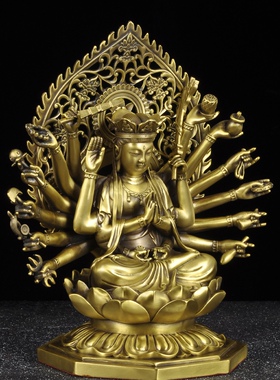 纯黄铜千手准提菩萨佛像十八臂准提佛母坐莲铜像家用寺庙佛堂供奉