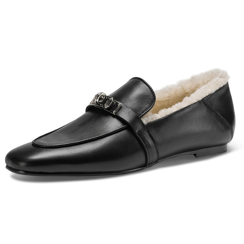 水洗牛皮英伦风真皮加绒凯利扣乐福鞋女金属扣一脚蹬软底豆豆鞋女,淘宝优惠券,粉丝福利购,淘宝优惠卷