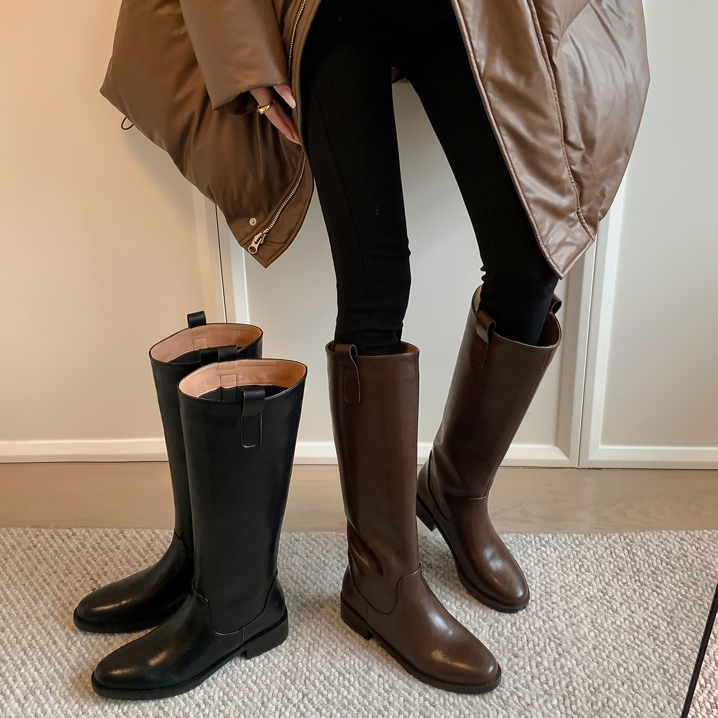 许我耀眼赵露思同款不过膝长筒靴骑士靴女长靴马术靴加绒秋冬长靴 - 图1