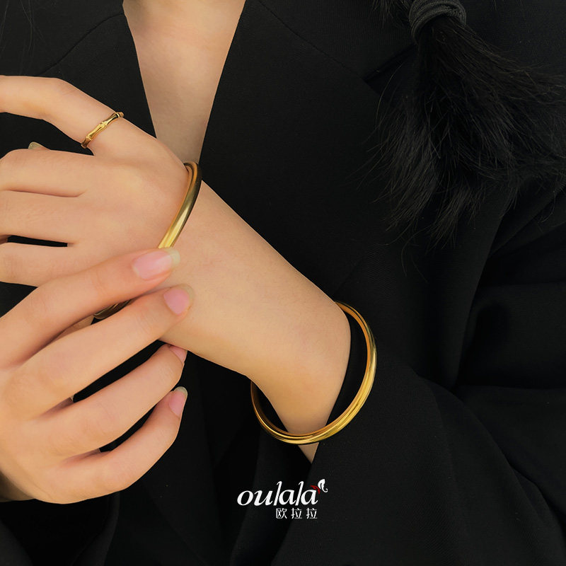 古法实心金黄色沙金不掉色简约手镯 欧拉拉手镯