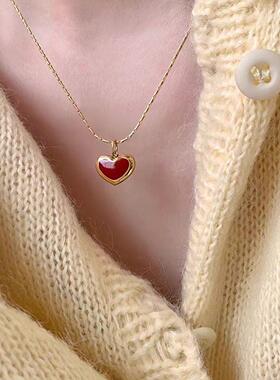 红色爱心项链女钛钢不掉色18k金时尚个性少女感锁骨链简约饰品