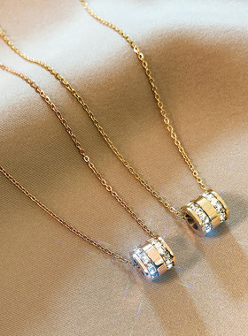 轻奢圆环吊坠项链女金色细链锁骨