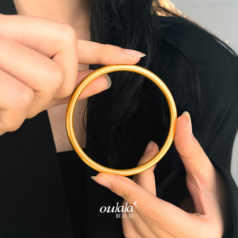 古法实心金黄色沙金不掉色简约手镯 欧拉拉手镯