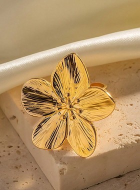 欧美花朵戒指镀金开口指环