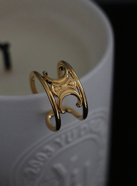 欧美ins复古轻奢 凯旋门巴洛克复古花纹开口戒指钛钢不掉色饰品