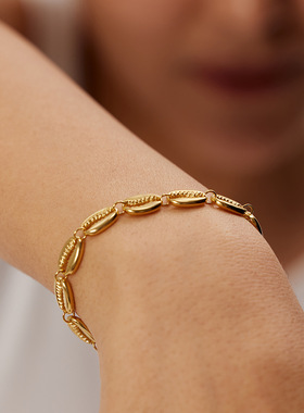 跨境夏日海滩度假海洋元素手链女钛钢空心贝壳18kPVD不掉色防水