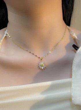 向日葵吊坠个性钛钢链条项链女清新潮流时尚饰品女