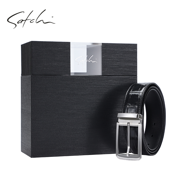 沙驰皮带男真皮商务大气不锈钢裤带2025新款高端鳄鱼皮针扣腰带