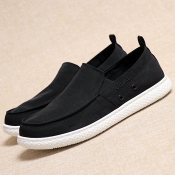 ເກີບຜ້າຜູ້ຊາຍ, ultra-light, soft-soled, all-black umbrella cloth shoes, casual shoes, loose, breathable, slip-on canvas shoes, lazy people