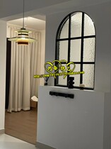 Law-style retro iron art partition wall silver-wave living room arched windows Decorative Window Bedroom fixed Xuanguan arched false window